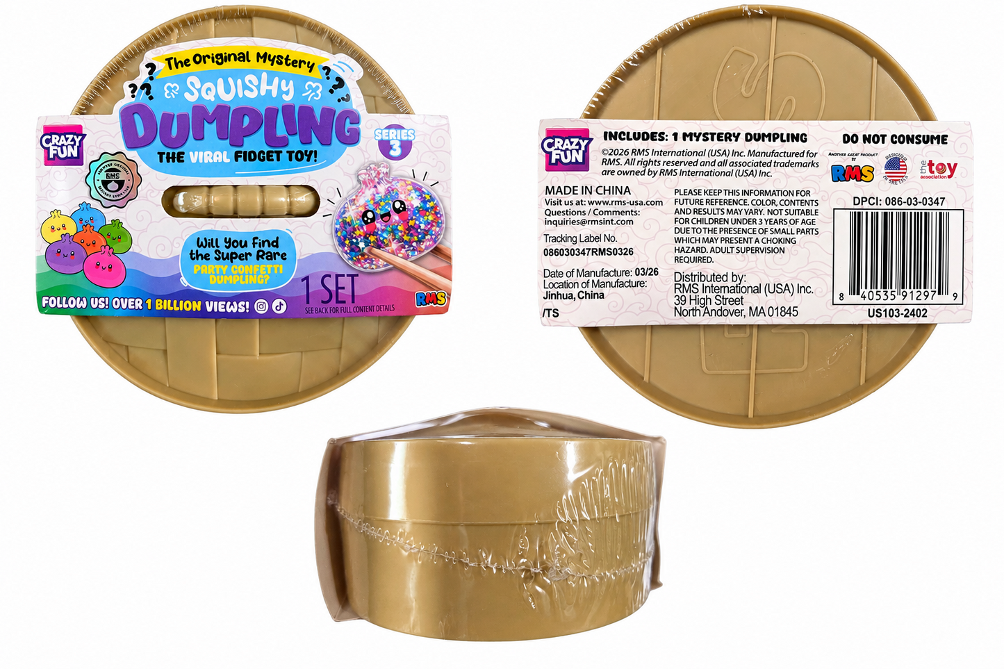 RMS Crazy Fun Mystery Dumpling Series 3 Party Confetti squishy sensory toy