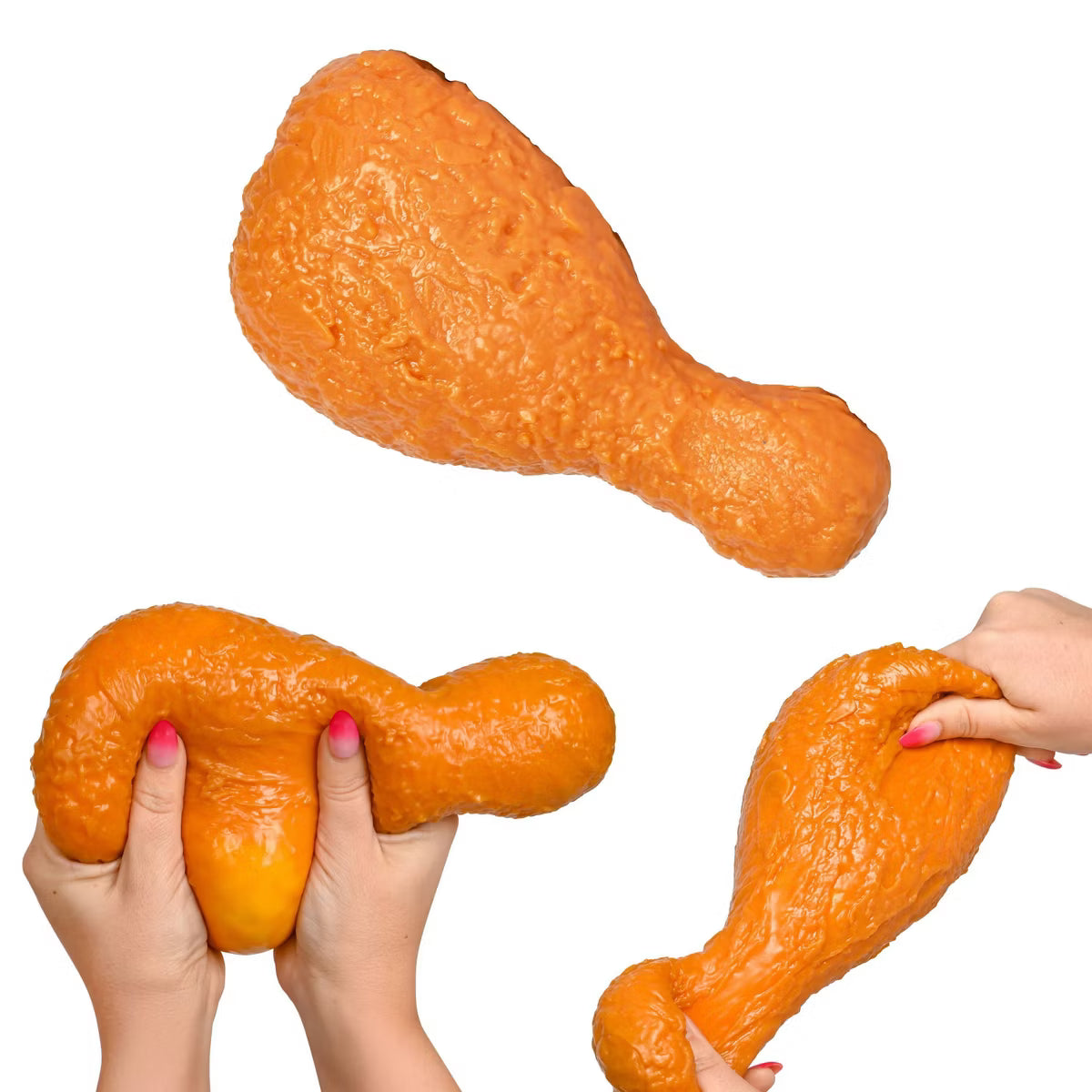 Jumbo fried chicken leg squishy food sensory and fidget toy with realistic crispy chicken drumstick design