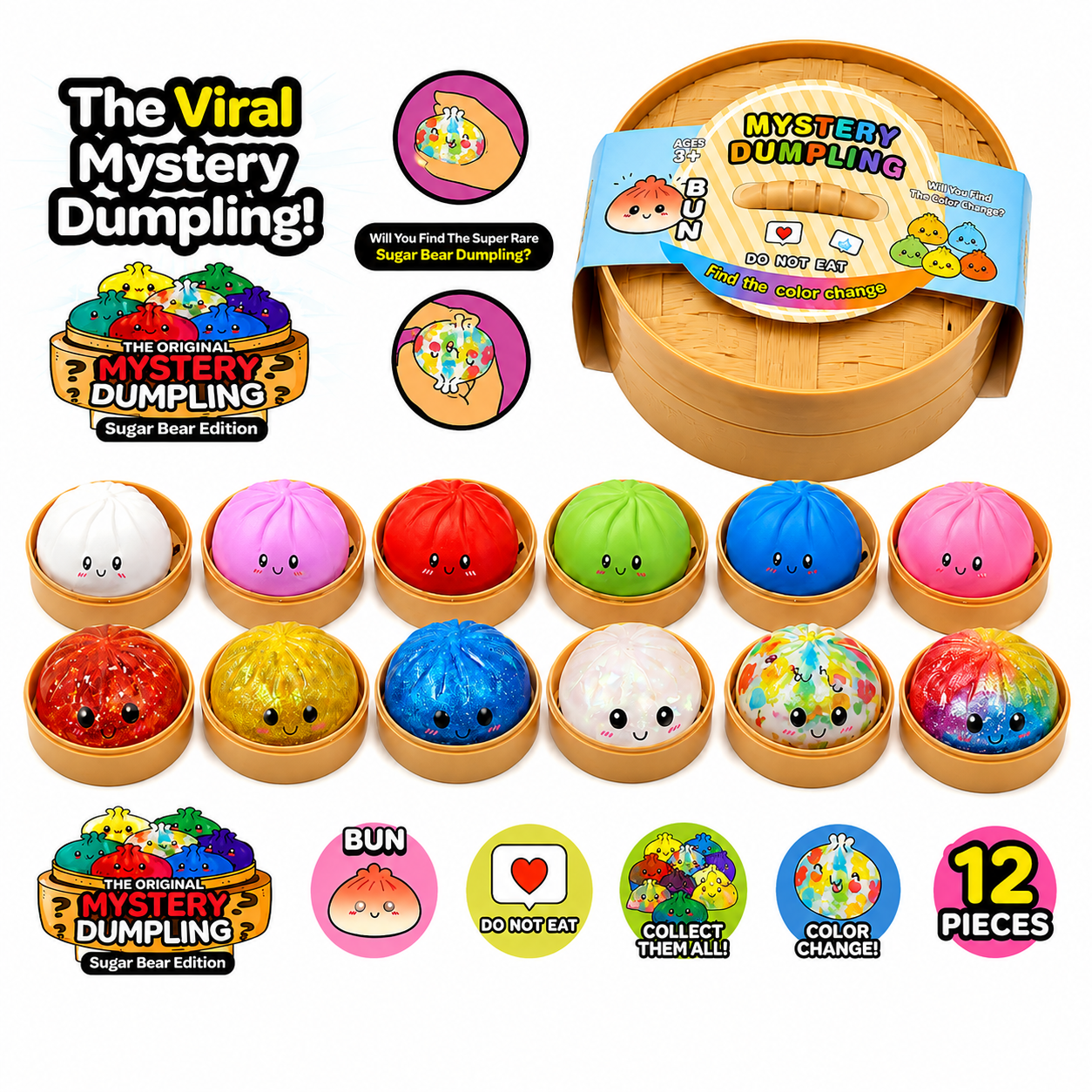 The Original Mystery Dumpling Sugar Bear Edition sealed mystery squishy sensory toy with chance to find the Super Rare Sugar Bear