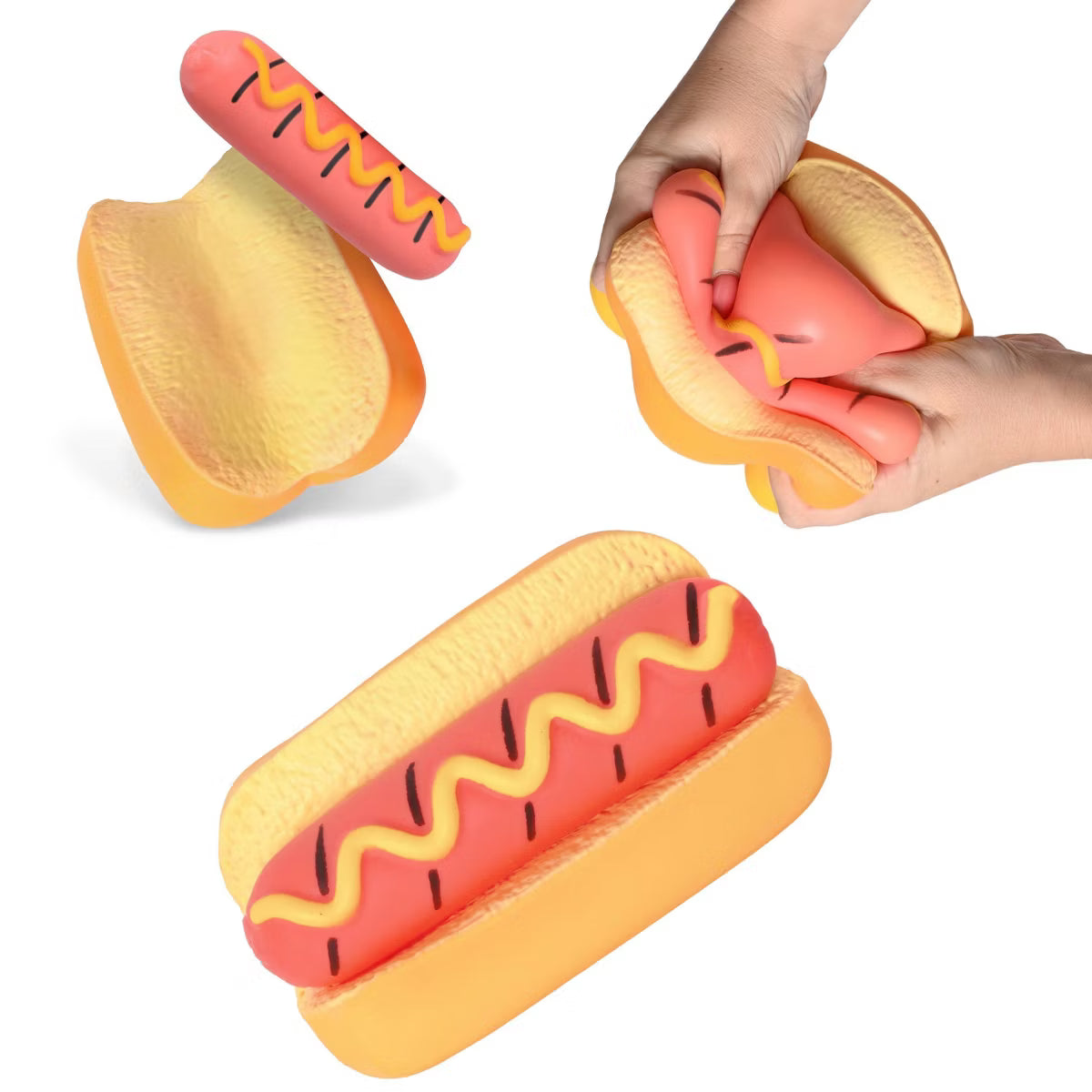 Sunny Days Squeeezy Hot Dog jumbo sensory squishy toy with removable bun