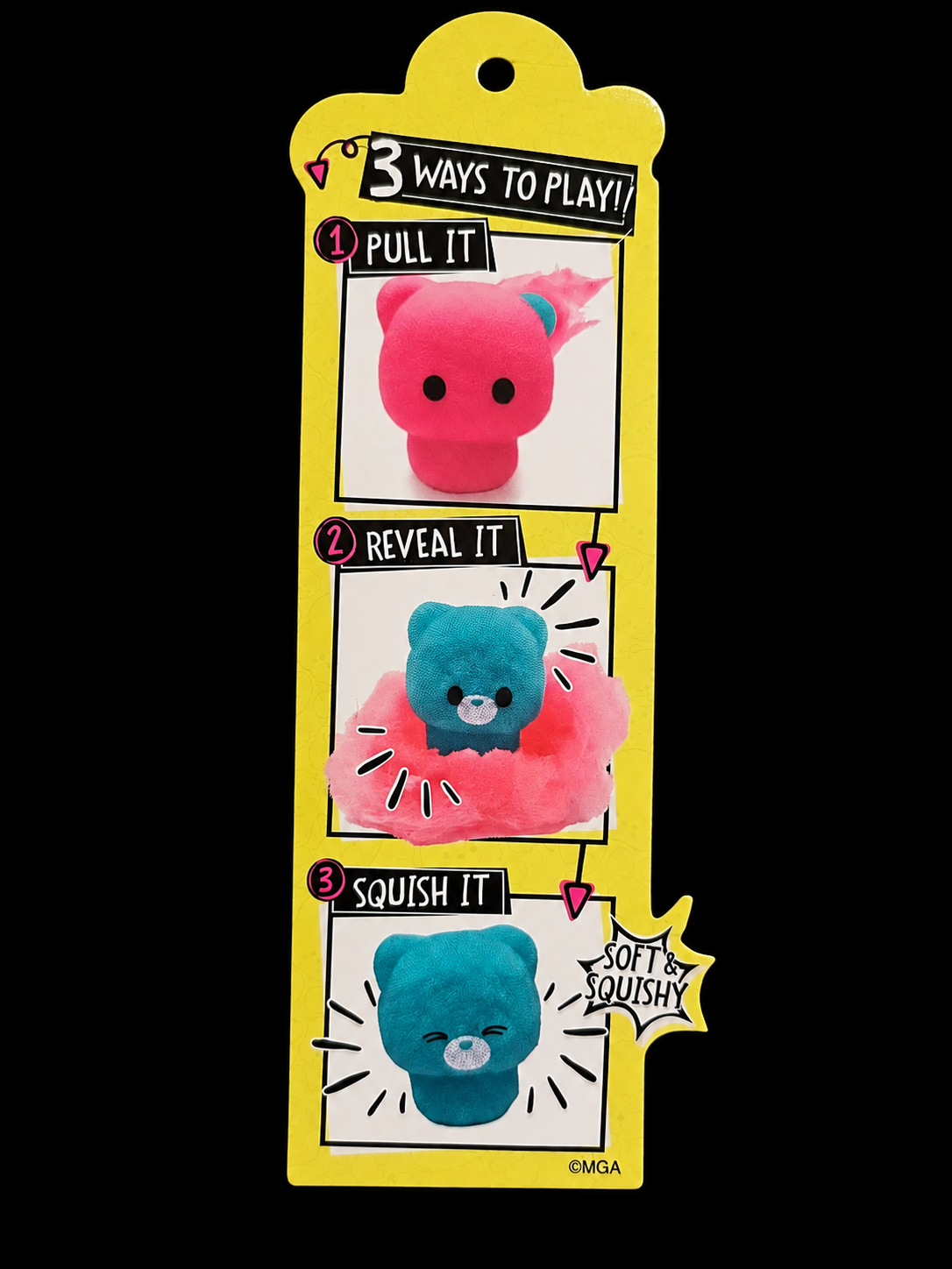 Fluffie Stuffiez Minis Pull It Reveal It Squish It three ways to play instructions