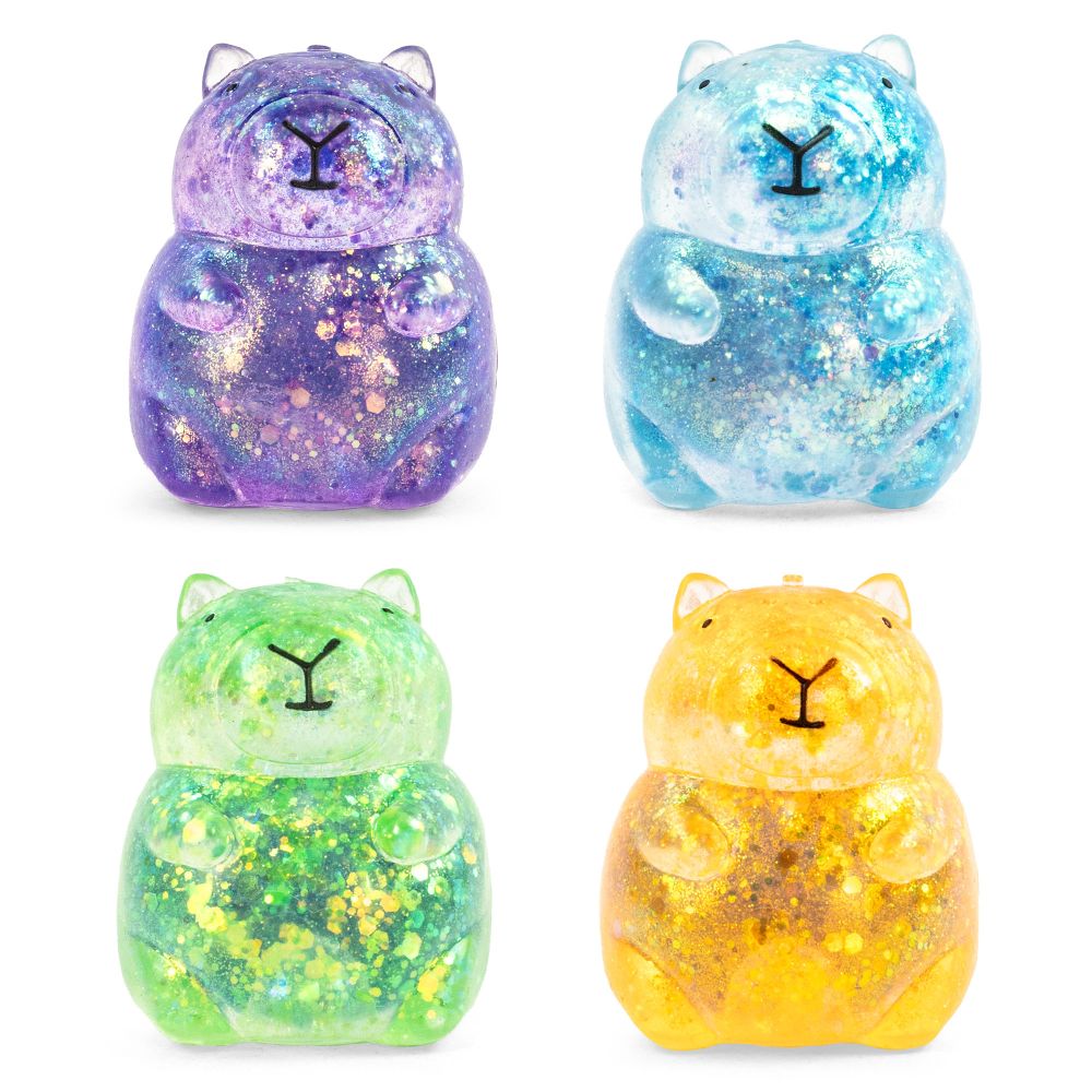 Capybara glitter gel squishy sensory toy with sparkly gel filling, cute animal stress relief fidget toy