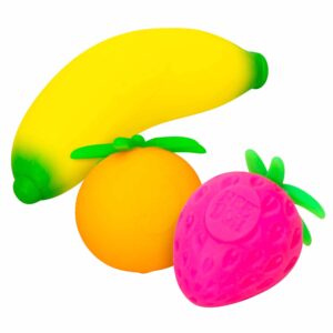 Authentic NeeDoh Groovy Fruit 3-Pack by Schylling with banana, strawberry and orange squishy toys
