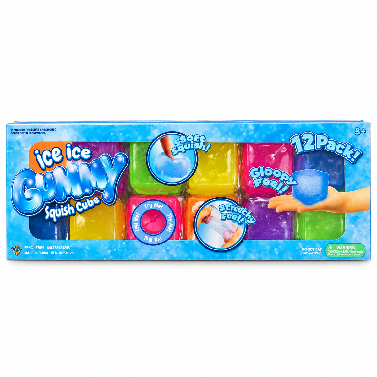 Ice Ice Gummy Squish Cube 12-Pack multicolor sensory squishy cube set