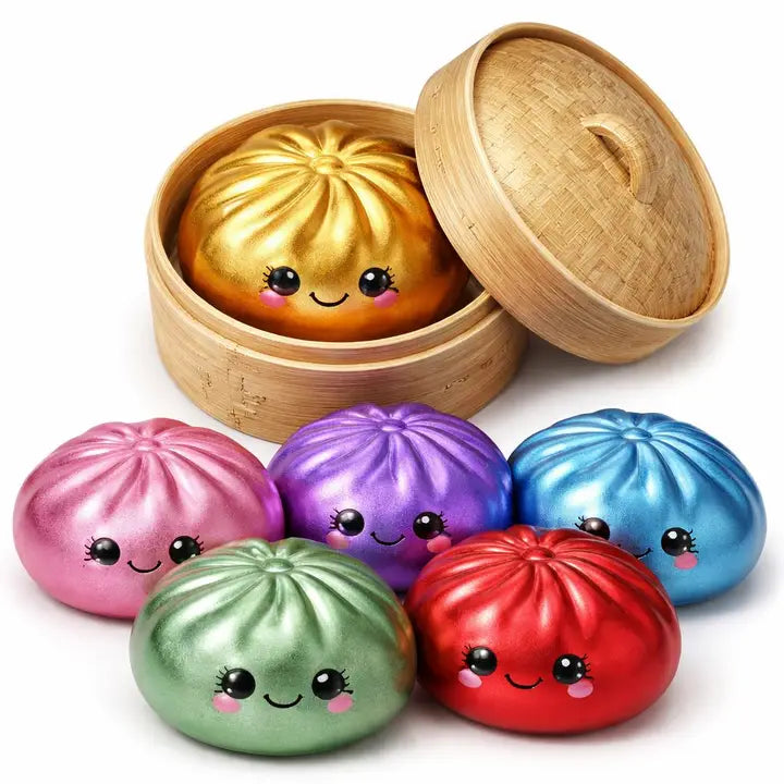 Metallic Mystery Dumpling squishy sensory fidget toy sold in one random color