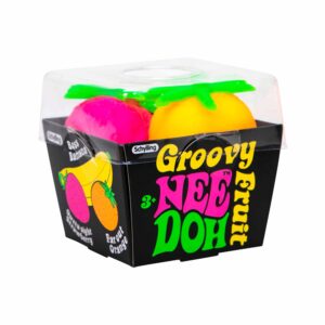Authentic NeeDoh Groovy Fruit 3-Pack by Schylling with banana, strawberry and orange squishy toys