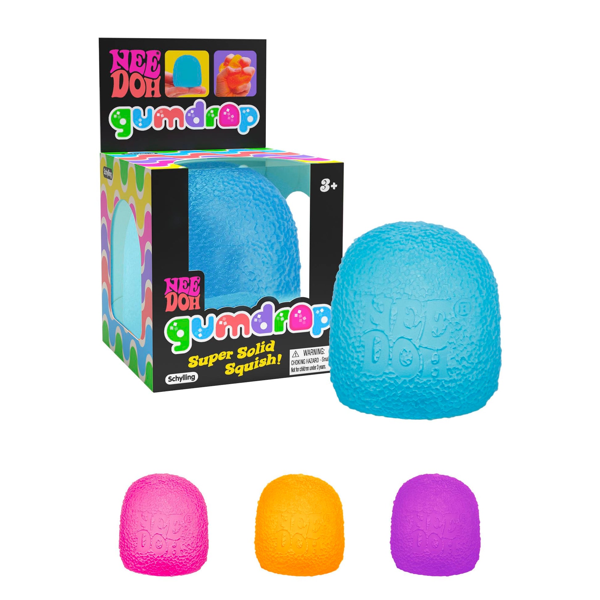 NeeDoh Gumdrop by Schylling super solid sensory squishy toys in multiple colors with package