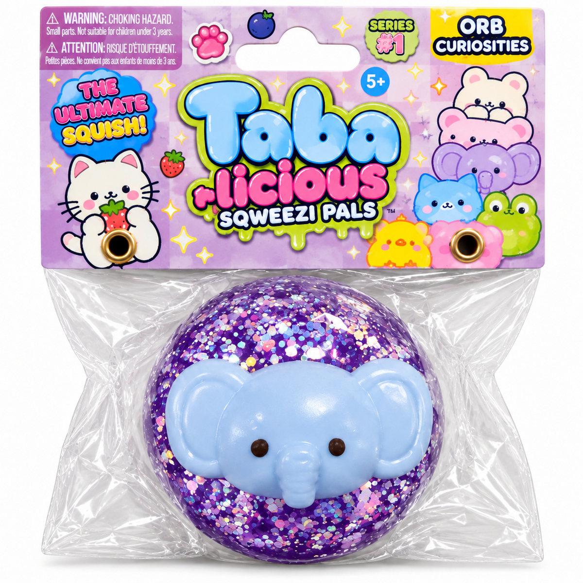 ORB Taba-licious Sqweezi Pals Blue Elephant purple glitter Taba sensory squishy
