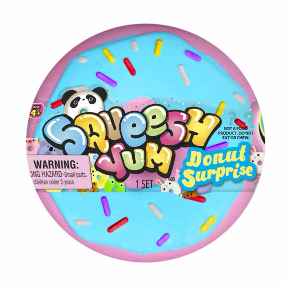 Squeesh Yum Donut Surprise pack containing five mini donut sensory squishy toys