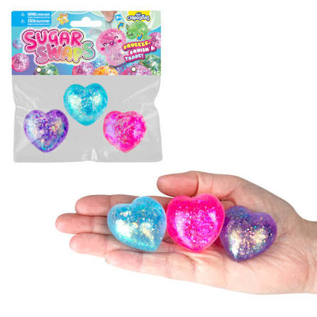 ORB Sugar Swaps Triplets Glitter Hearts – 3-Pack Sparkly Squishy Sensory Toys