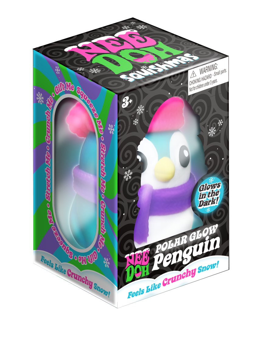 Authentic Schylling NeeDoh Polar Glow Penguin – Glow-in-the-Dark Crunchy Squishy